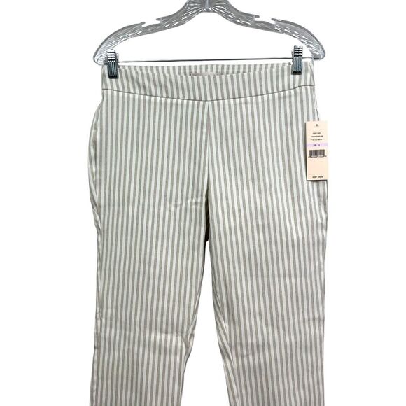Nanette Lepore Women Linen Blend Pants Striped Skinny Ankle Stretch Tan Cream‎ 6 - Picture 2 of 5